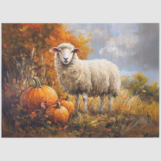 Sheep in Autumn Field with Pumpkins Decoupage 薄葉紙 (正面)