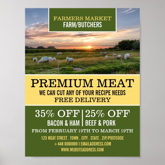 Sheep in Field,農家&ブッチャー広告ズ ポスター (正面)