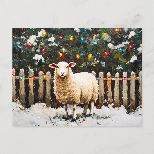 Sheep in Holiday Snow Scene ポストカード (正面)
