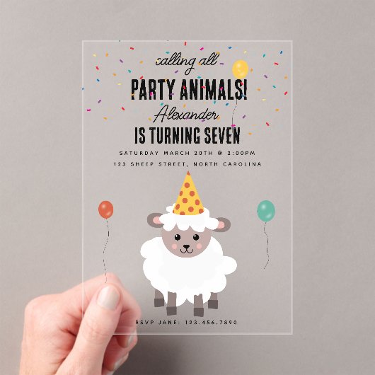Sheep Lamb Cute Farm Party Animals Birthday アクリル招待状 (インサイチュ (ポータブル))