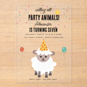 Sheep Lamb Cute Farm Party Animals Birthday アクリル招待状 (正面)