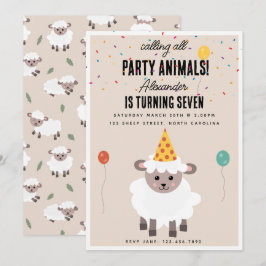 Sheep Lamb Cute Farm Party Animals Birthday 招待状
