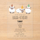 Sheep Lamb Cute Funny Farm Party Animals Birthday アクリル招待状 (正面)