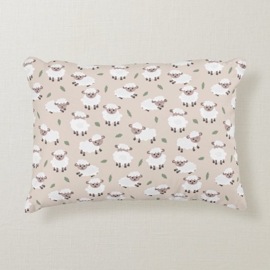 Sheep & Lamb Cute Gender Neutral Baby Nursery アクセントクッション (正面)