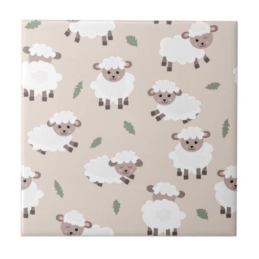 Sheep & Lamb Cute Gender Neutral Baby Nursery タイル (正面)