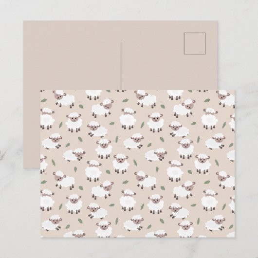 Sheep & Lamb Cute Hand Drawn Farm Animals ポストカード (正面/裏面)