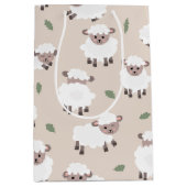 Sheep & Lamb Cute Hand Drawn Farm Animals ミディアムペーパーバッグ (正面)