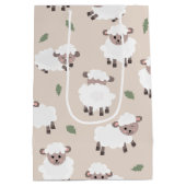 Sheep & Lamb Cute Hand Drawn Farm Animals ミディアムペーパーバッグ (裏面)