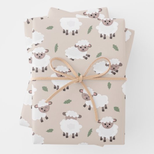 Sheep & Lamb Cute Hand Drawn Farm Animals ラッピングペーパーシート (インサイチュ)