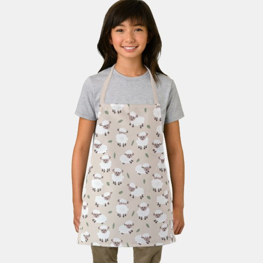 Sheep & Lamb Cute Hand Drawn Farm Animals Kids エプロン (インサイチュ)