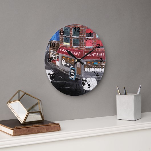 Sheep Town Painting by Alfred Fox ラージ壁時計 (オフィス)