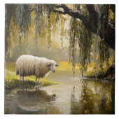 Sheep Under A Willow Tree Painting タイル (正面)