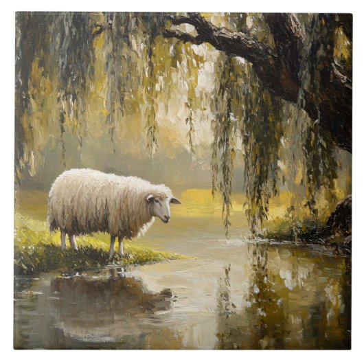 Sheep Under A Willow Tree Painting タイル (正面)