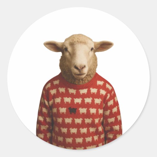 Sheep Wearing Black Sheep Sweater ラウンドシール (正面)
