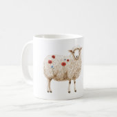 Sheep With Red Poppy Flowers コーヒーマグカップ (正面左)