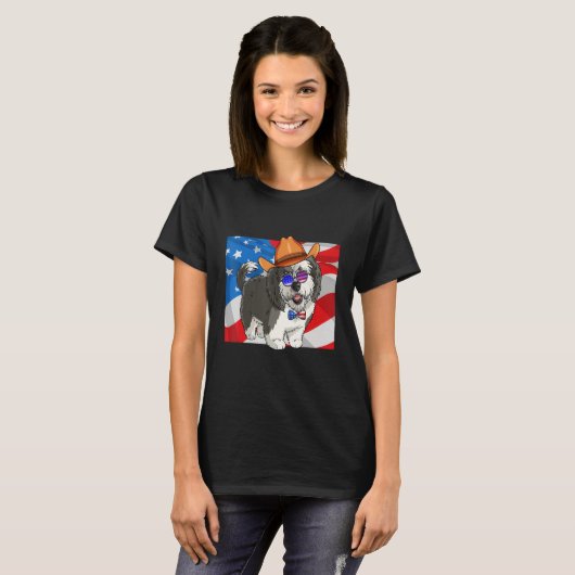 Sheepadoodle Patriotic Merica 4th Of July American Tシャツ (正面フル)