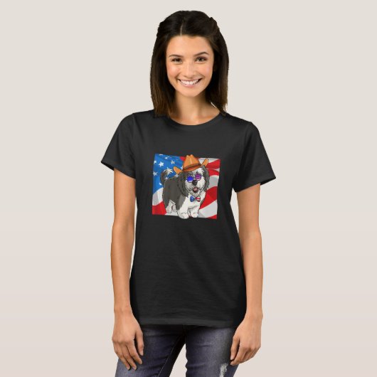 Sheepadoodle Patriotic Merica 4th Of July American Tシャツ (正面フル)