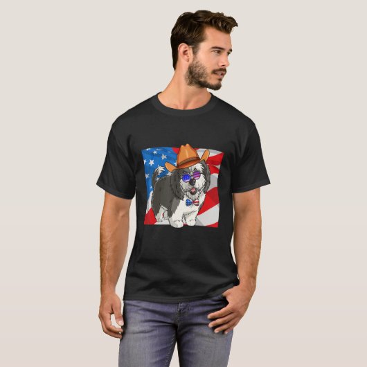 Sheepadoodle Patriotic Merica 4th Of July American Tシャツ (正面フル)