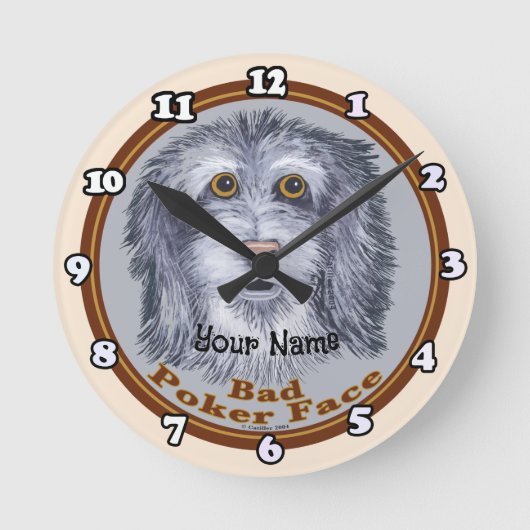 Sheepdog Poker Face ラウンド壁時計 (正面)