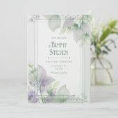 Sheer Skeleton Leaf Lavender Botanical Frame 招待状 (スタンド正面)