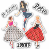 sheet/6 Polka-Dot 1950sレトロロカビリー女性 シール (正面)
