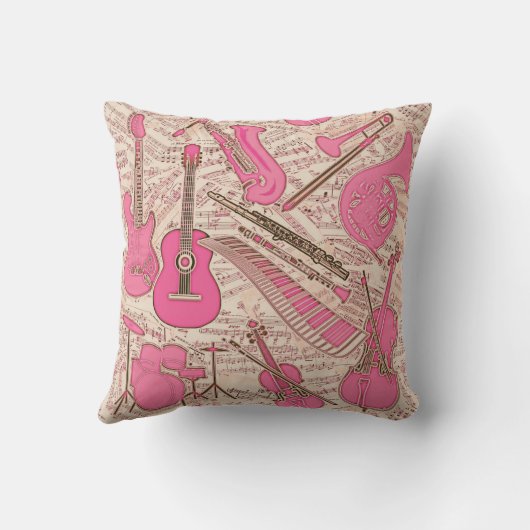 Sheet Music and Instruments Pink/Ivory ID481 クッション (裏面)