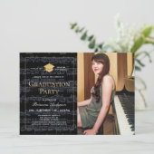Sheet Music Black & Photo Drive-by Graduation 招待状 (スタンド正面)
