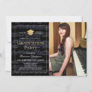 Sheet Music Black & Photo Drive-by Graduation 招待状