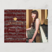 Sheet Music Burgundy写真の卒業発表 案内ポストカード (正面)