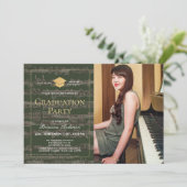 Sheet Music Green金ゴールドフォトドライブバイ卒業式 招待状 (スタンド正面)