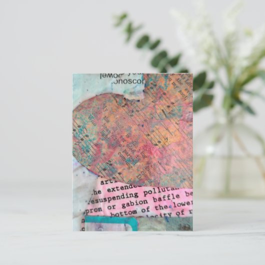 Sheet Music Heart Mixed Media Collage ポストカード (スタンド正面)