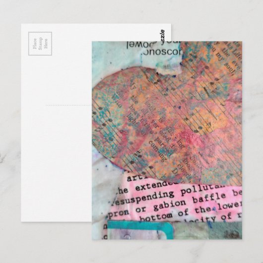 Sheet Music Heart Mixed Media Collage ポストカード (正面/裏面)