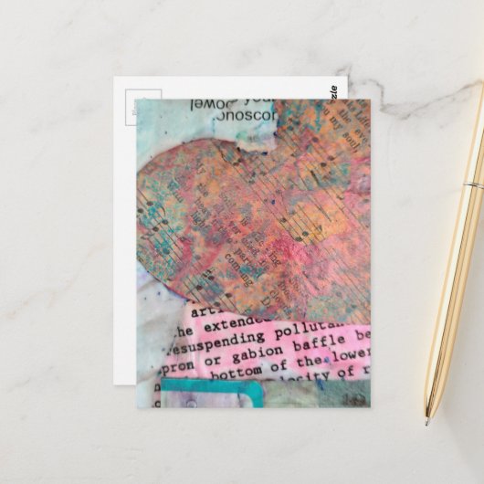 Sheet Music Heart Mixed Media Collage ポストカード (正面/裏面インサイチュ)