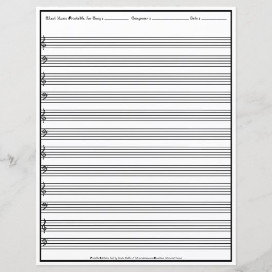 Sheet Music Manuscript Staff Line Clef Paper Sheet (正面)