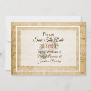 Sheet Music Pink rose Save the Date招待状 招待状