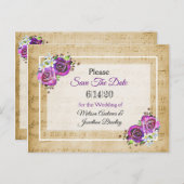 Sheet Music Purpleバラ日付ポストカードの保存 案内ポストカード (正面/裏面)