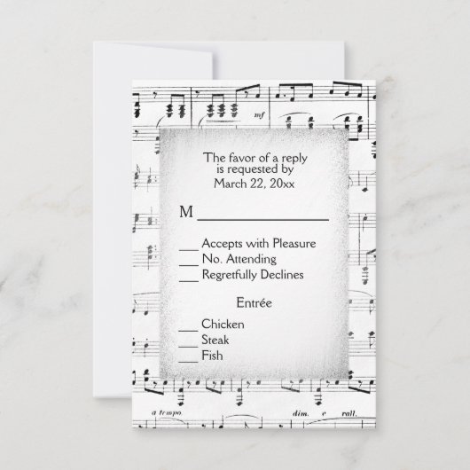 Sheet Music RSVPとメニューの選択 出欠カード (正面)