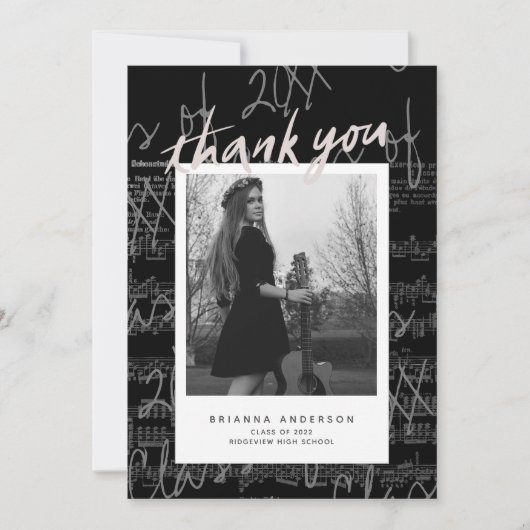 Sheet Music Script Blk写真卒業 招待状 (正面)