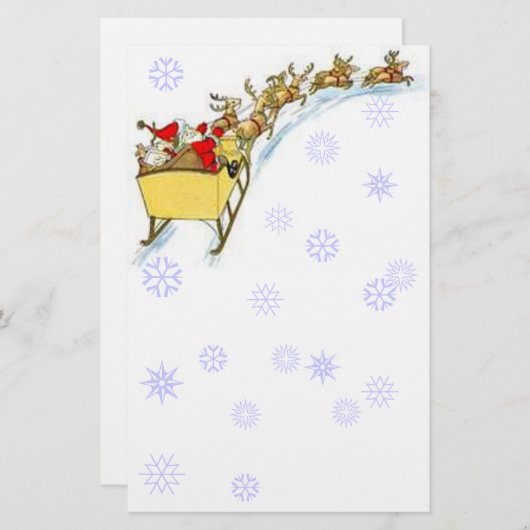 Sheetpaperのヴィンテージのサンタの飛んでいるなトナカイのそり! 便箋 (正面/裏面)