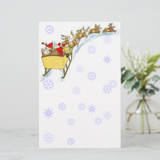 Sheetpaperのヴィンテージのサンタの飛んでいるなトナカイのそり! 便箋 (スタンド正面)
