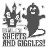 Sheets & Giggles – ユーモラスなハロウィンの幽霊デザイン シール (正面)