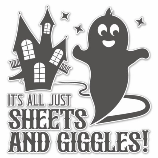 Sheets & Giggles – Humorous Halloween Ghost Design シール (正面)
