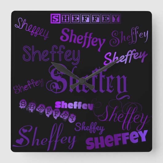 Sheffeyの紫色のフォント スクエア壁時計 (正面)