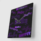 Sheffeyの紫色のフォント スクエア壁時計 (傾斜)
