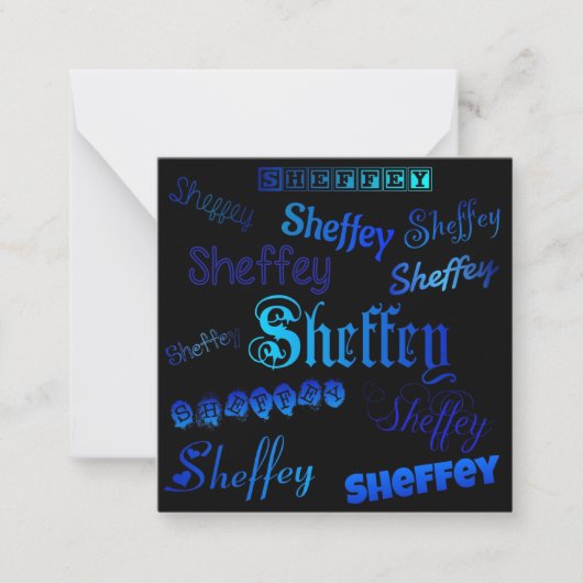 Sheffey Fonts - 黒地に青のグラデーション ノートカード (正面)