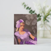 Sheila - 1940年代の夕べ衣服(薄紫とトープ) ポストカード (スタンド正面)