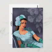 Sheila - 1940s夕べ衣服inターコイズとブルー ポストカード (正面/裏面)
