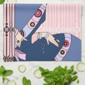 Shelbyのピンクおよび青の20年代のアールデコの女性 キッチンタオル (折り畳み)