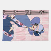 Shelbyのピンクおよび青の20年代のアールデコの女性 キッチンタオル (横)