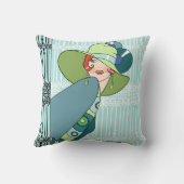 Shelbyの水およびティール（緑がかった色）の20年代の女性 クッション (裏面)